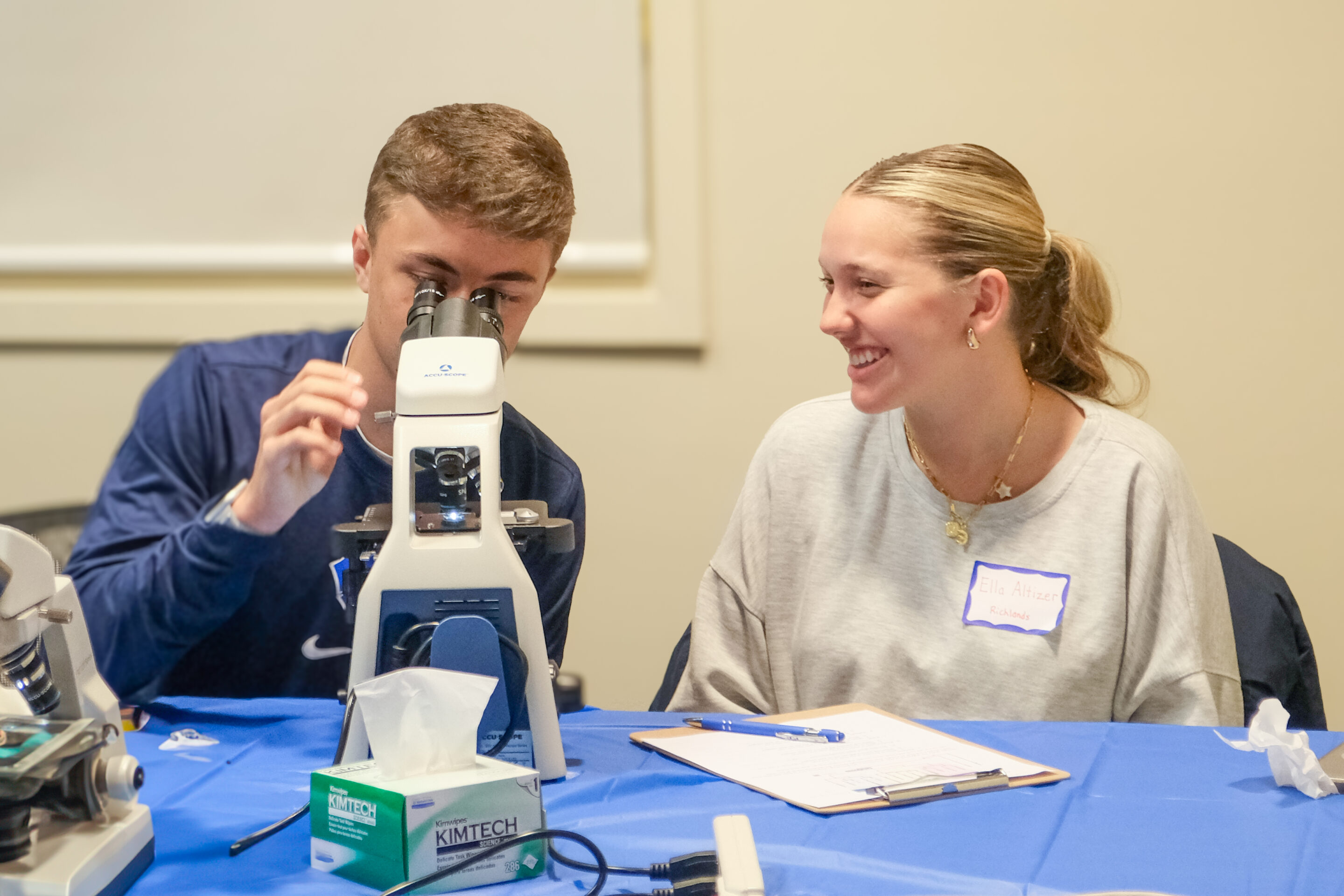 Students participating in a biology laboratory for A. Linwood Holton Governor's School.